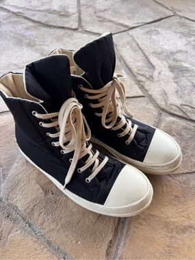 Rick Owens DRKSHDW Padded Ramones High Top Puffer Sneakers Black Milk EU 42 US 9